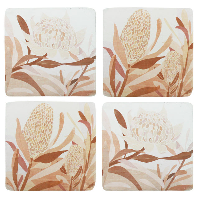 Autumn Blooms Resin Coasters - Set of 4