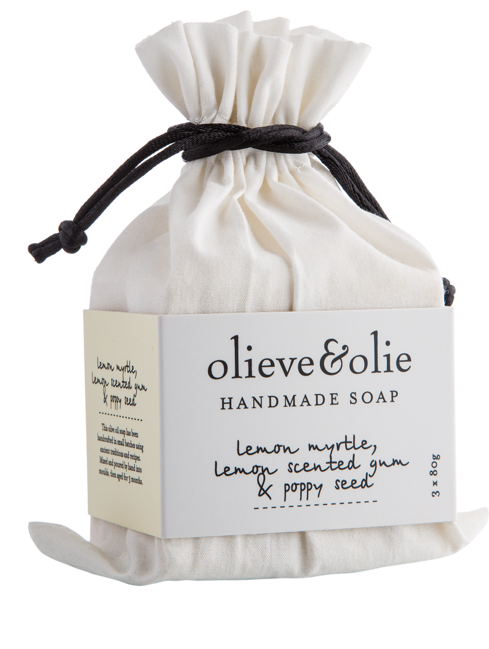 Olieve & Olie Hand Made Soap Bars - Lemon Myrtle; Lemon Scented Gum & Poppy Seed - Set of 3