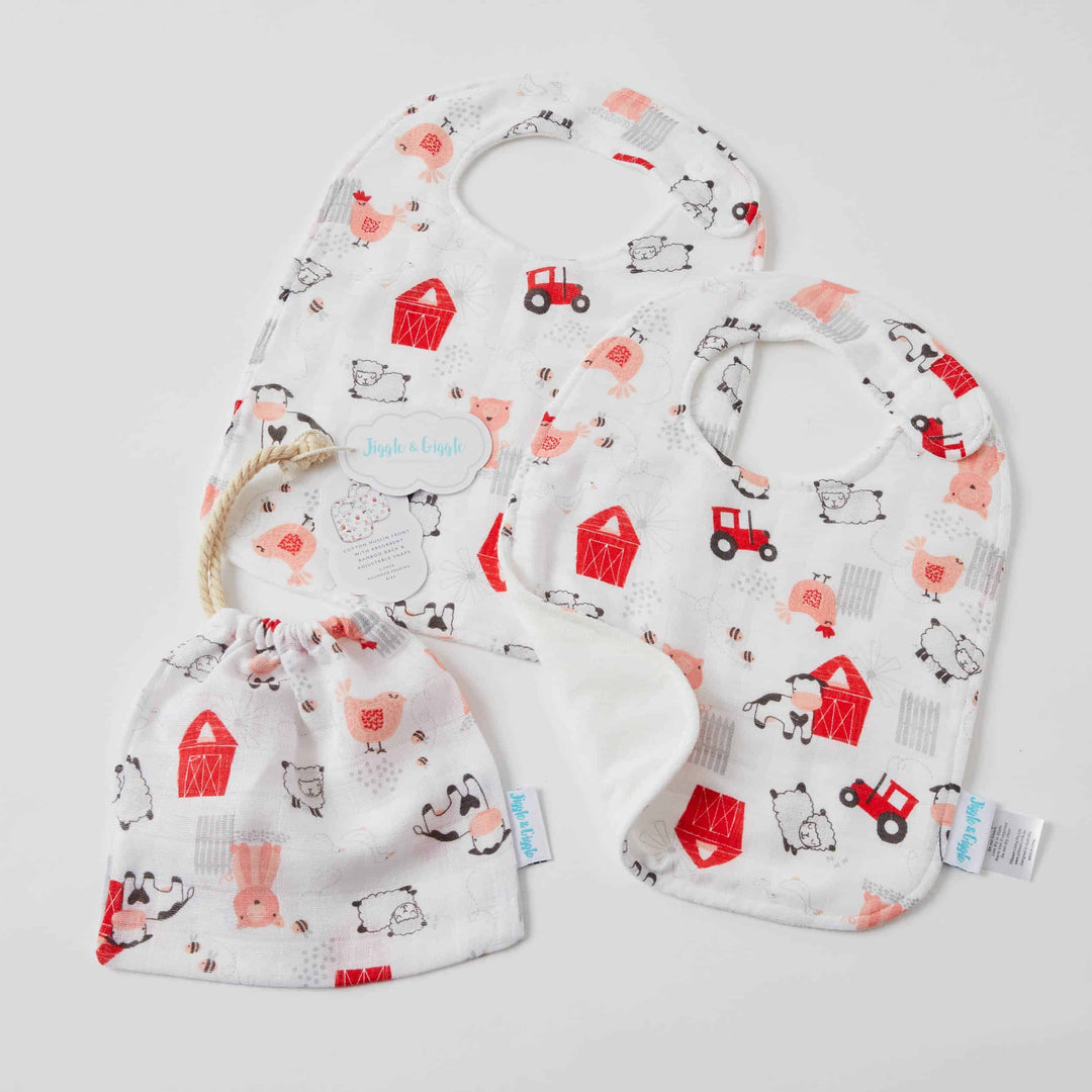 Farm Animals Muslin Bib - Set of 2