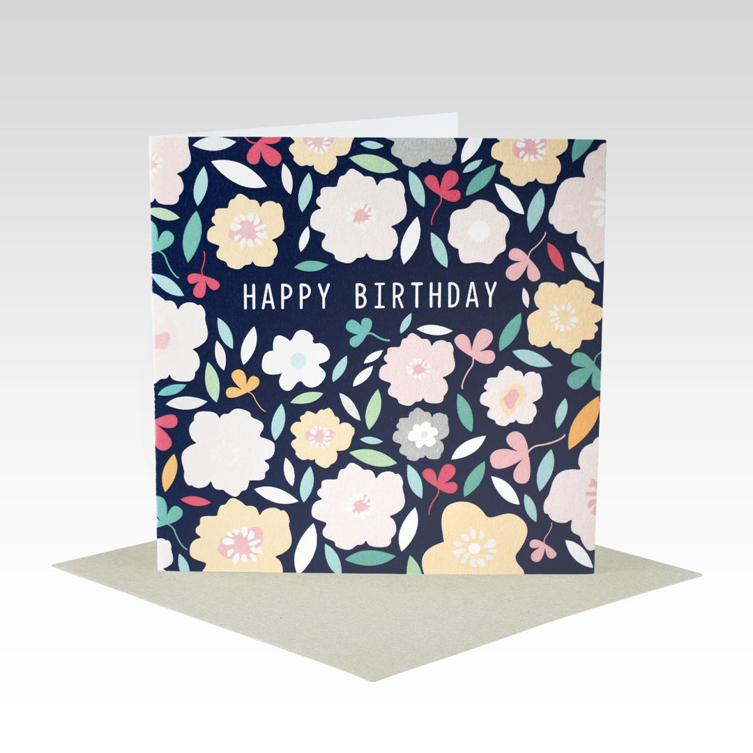 Navy Floral Birthday Card