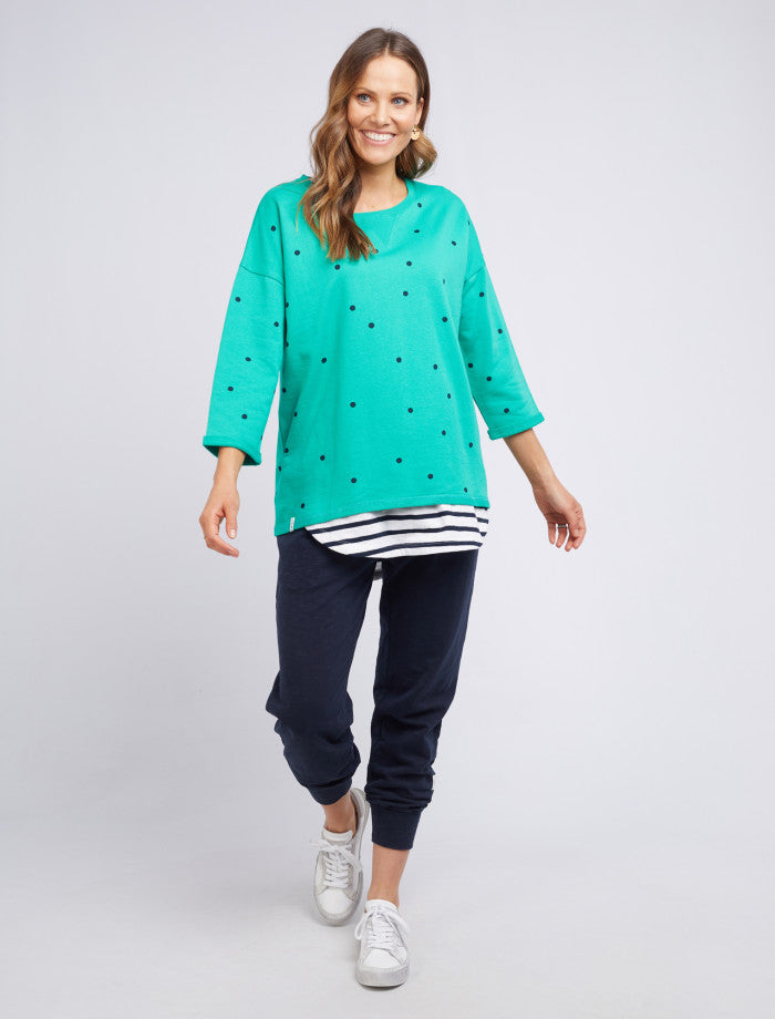 Elm Bright Green Alice Crew with Navy Spots