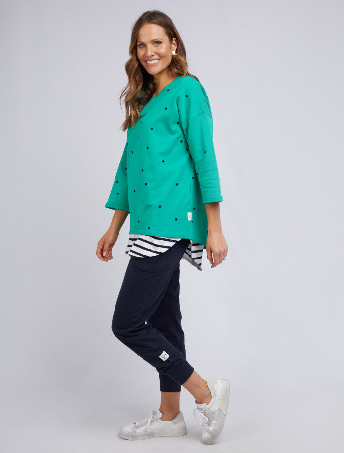 Elm Bright Green Alice Crew with Navy Spots