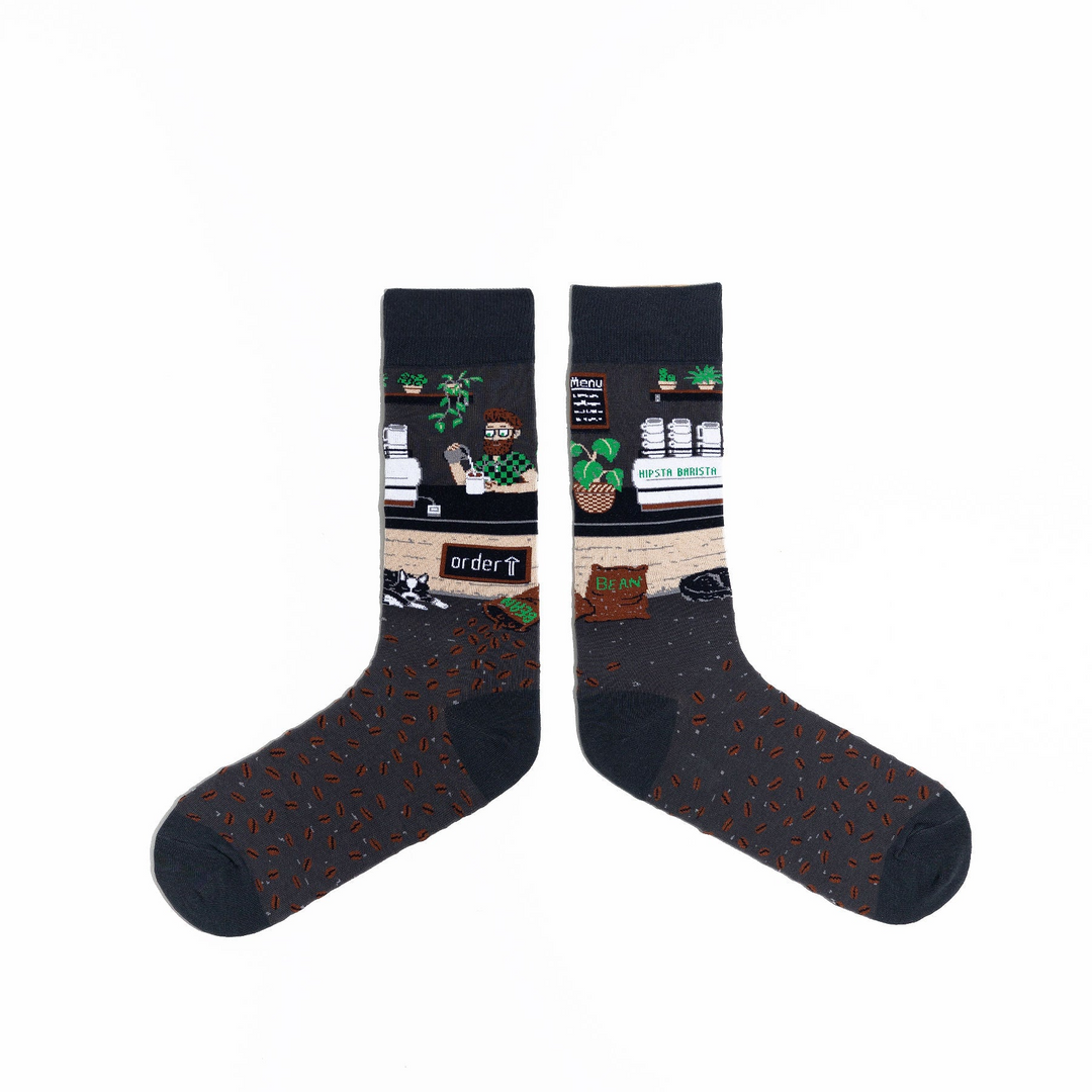 Cafe Barista Scene Mens Socks