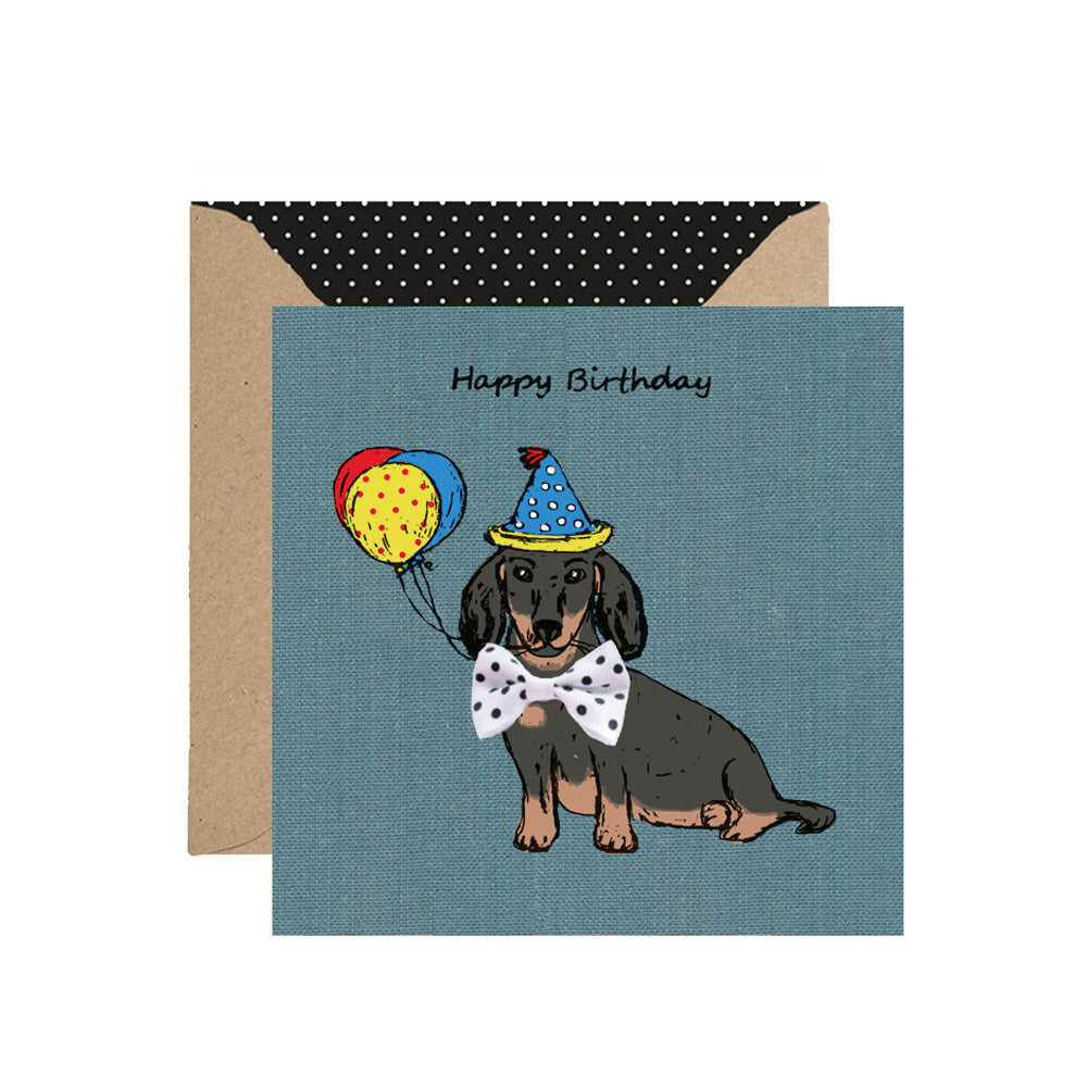 Bow Tie Dachshund with Party Hat Card