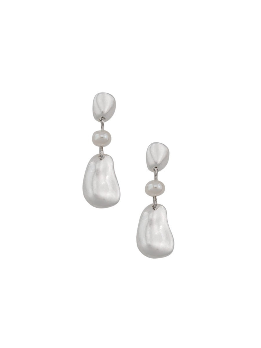 Tiger Tree Silver Nugget & Pearl Drop EarringTiger Tree Silver Nugget & Pearl Drop Earring