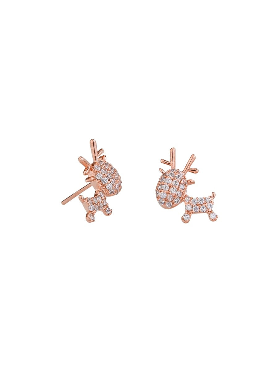 Tiger Tree Rose Gold Crystal Encrusted Reindeer Studs