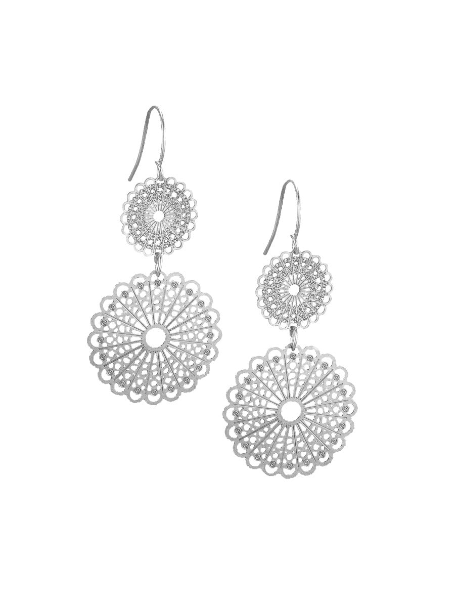 Tiger Tree Silver Double Lace Earrings