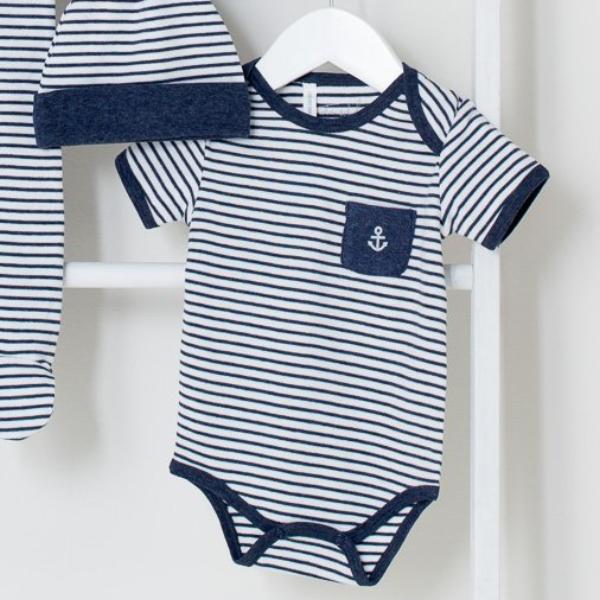 Denin Stripe with Anchor Short Sleeve BodySuit