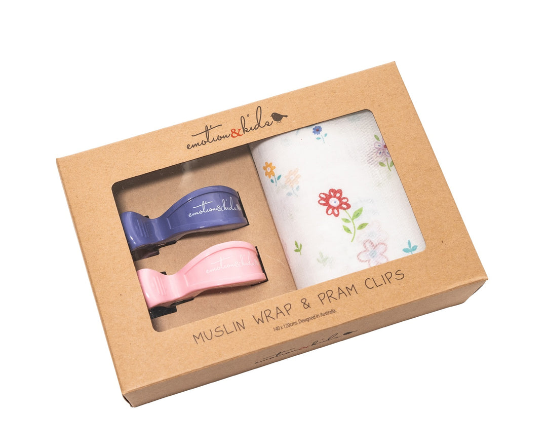 Flower Muslin with Pram Clips Pack